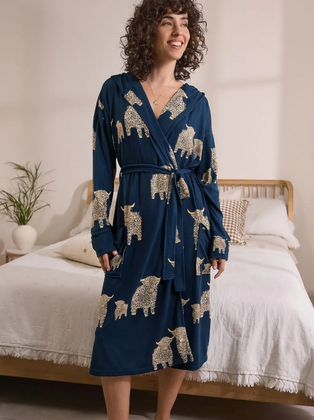Discount Next Navy Hamish The Highland Cow Cosy Lightweight Dressing Gown