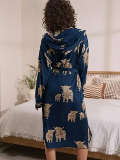 Discount Next Navy Hamish The Highland Cow Cosy Lightweight Dressing Gown