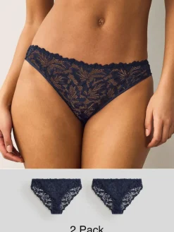 Best Next Navy High Leg Ultimate Comfort Lace Knickers 2 Pack