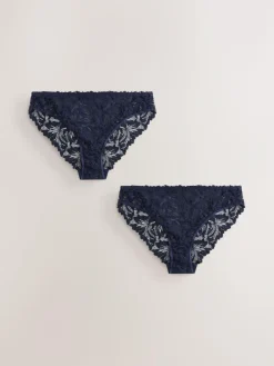 Best Next Navy High Leg Ultimate Comfort Lace Knickers 2 Pack