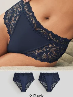 Best Next Navy High Waist High Leg Ultimate Comfort Lace Knickers 2 Pack