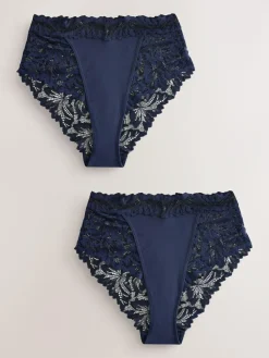 Best Next Navy High Waist High Leg Ultimate Comfort Lace Knickers 2 Pack