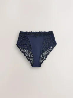 Best Next Navy High Waist High Leg Ultimate Comfort Lace Knickers 2 Pack