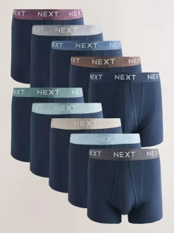Next Navy Metallic Waistband Cotton Rich Trunk Boxers 10 Pack