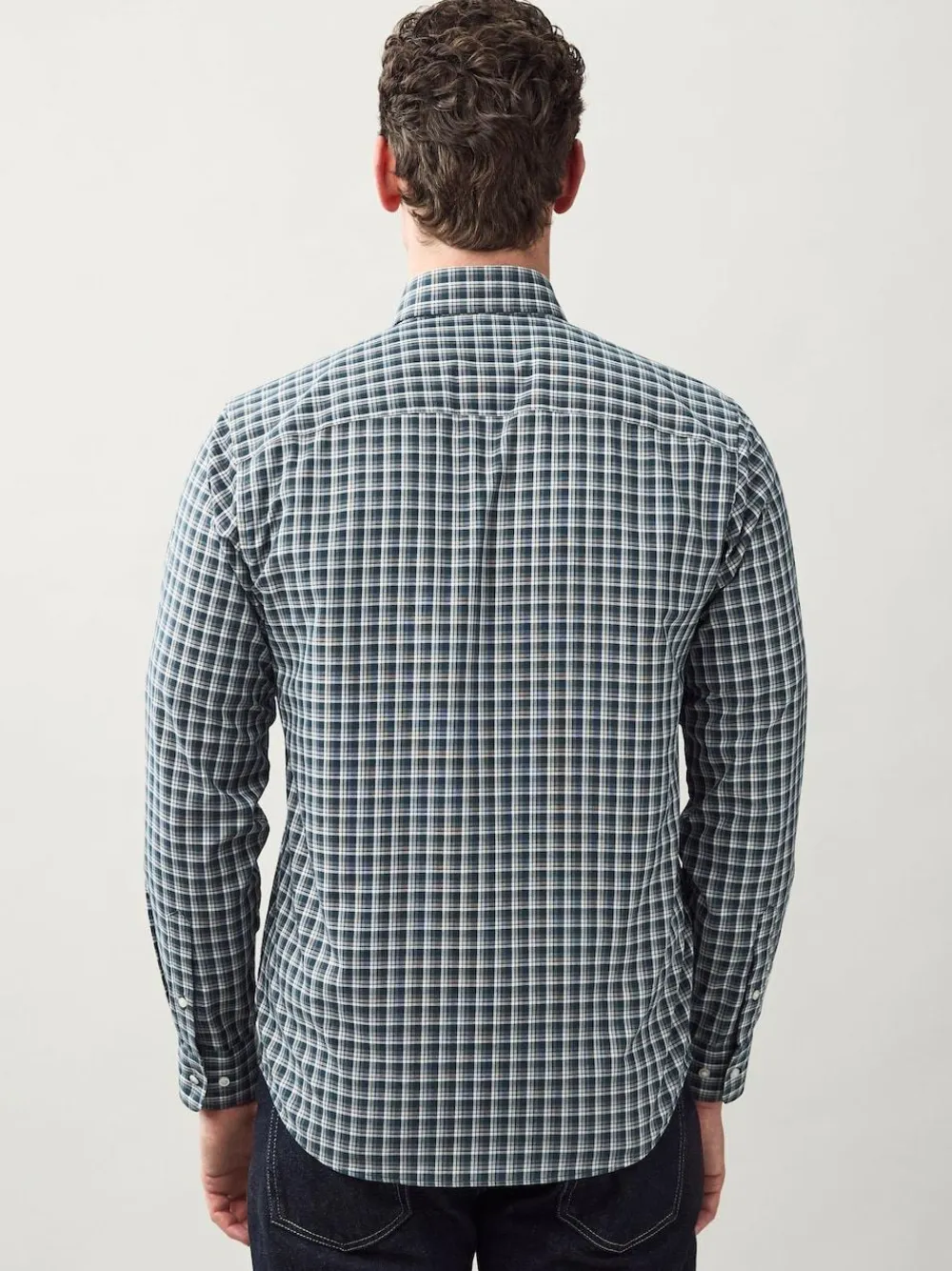 Next Navy Micro Check Regular Fit Easy Iron Button Down Oxford Shirt^ Shirts