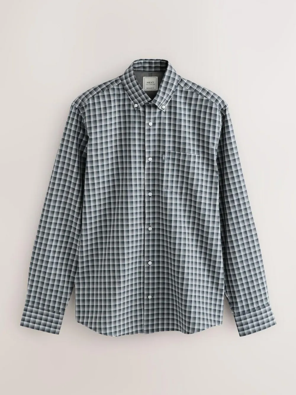 Next Navy Micro Check Regular Fit Easy Iron Button Down Oxford Shirt^ Shirts