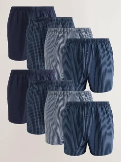 Next Navy Mixed Pattern 8 pack Woven Pure Boxers
