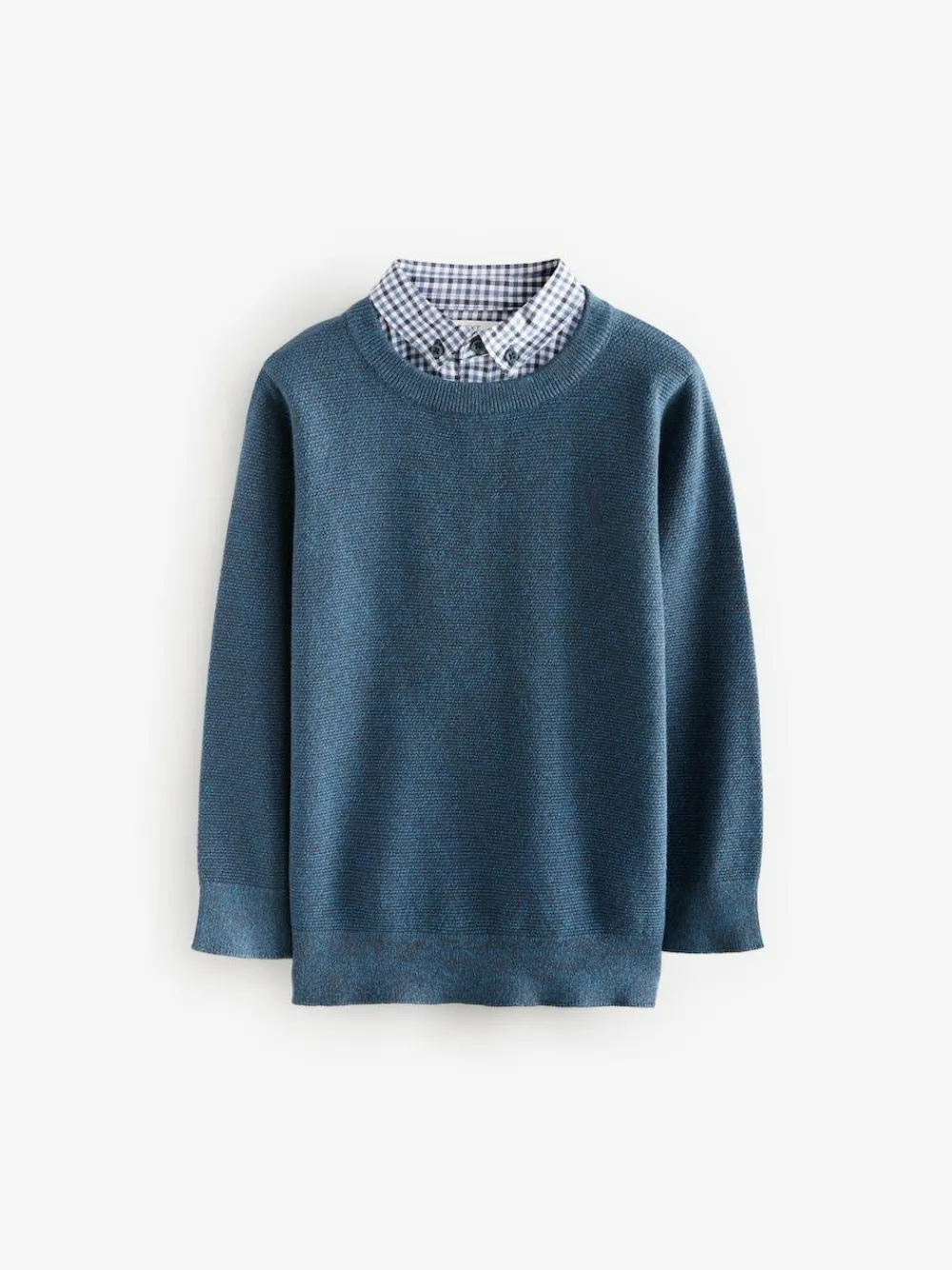 Next Mock Gingham Shirt and Crew Neck 100% Cotton Jumper (3-16yrs)^BOY Knitwear & Sweaters|Knitwear