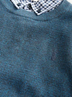 Next Mock Gingham Shirt and Crew Neck 100% Cotton Jumper (3-16yrs)^BOY Knitwear & Sweaters|Knitwear
