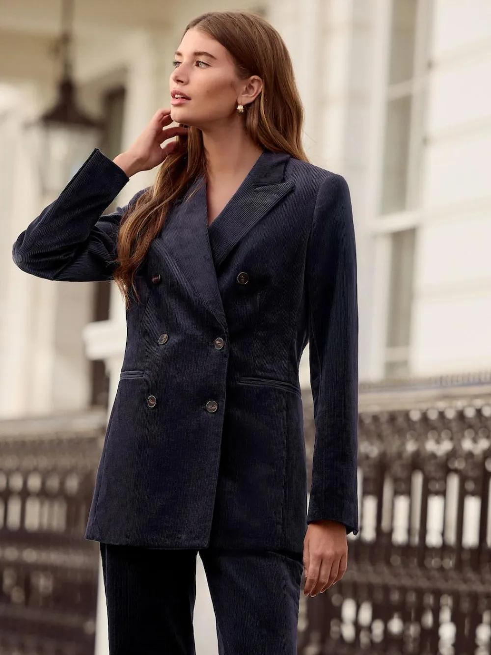 Next Navy N. Premium Cord Double Breasted Blazer^Women Coats & Jackets|Coats & Jackets
