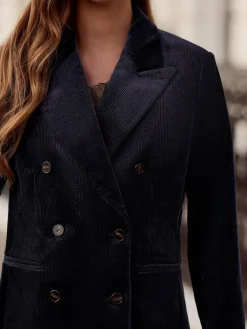 Next Navy N. Premium Cord Double Breasted Blazer^Women Coats & Jackets|Coats & Jackets
