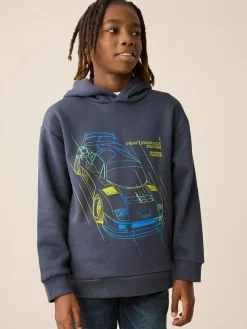 Hot Next Navy Neon Car Older Boys Graphic Print Hoodie (3-16yrs)