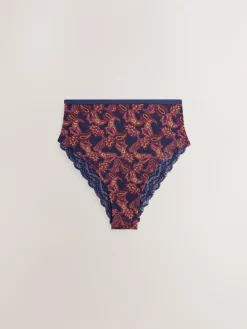 Next Navy Paisley High Rise High Leg Cotton Lace Knickers 4 Pack^Women Panties|All Lingerie