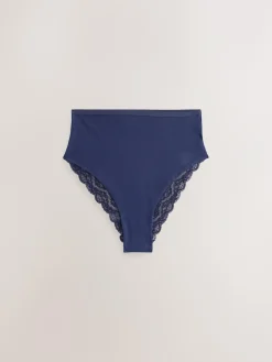 Next Navy Paisley High Rise High Leg Cotton Lace Knickers 4 Pack^Women Panties|All Lingerie