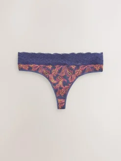 Sale Next Navy Paisley Thong Cotton Lace Knickers 4 Pack