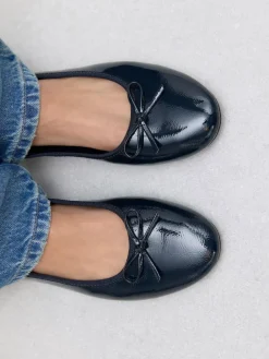 Hot Next Navy Patent Standard/Wide Fit Round Toe Ballerina Shoes