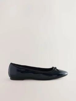 Hot Next Navy Patent Standard/Wide Fit Round Toe Ballerina Shoes