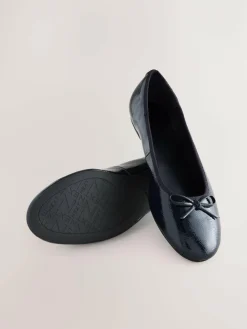 Hot Next Navy Patent Standard/Wide Fit Round Toe Ballerina Shoes