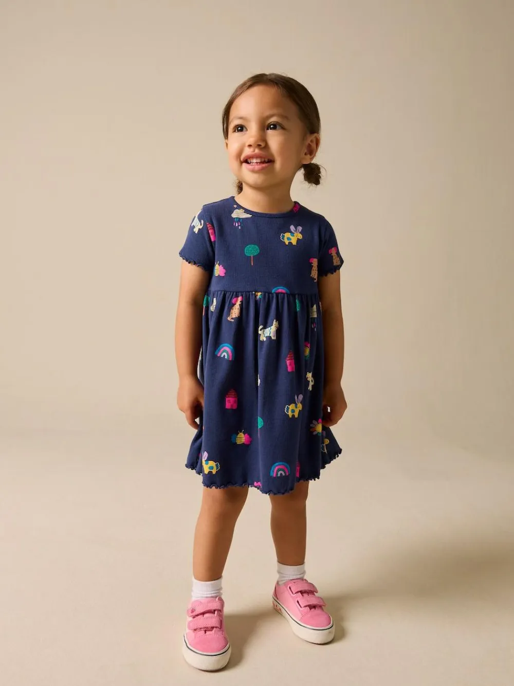 Discount Next Short Sleeve Ribbed Dress (3mths-7yrs) Navy Pets