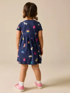 Discount Next Short Sleeve Ribbed Dress (3mths-7yrs) Navy Pets