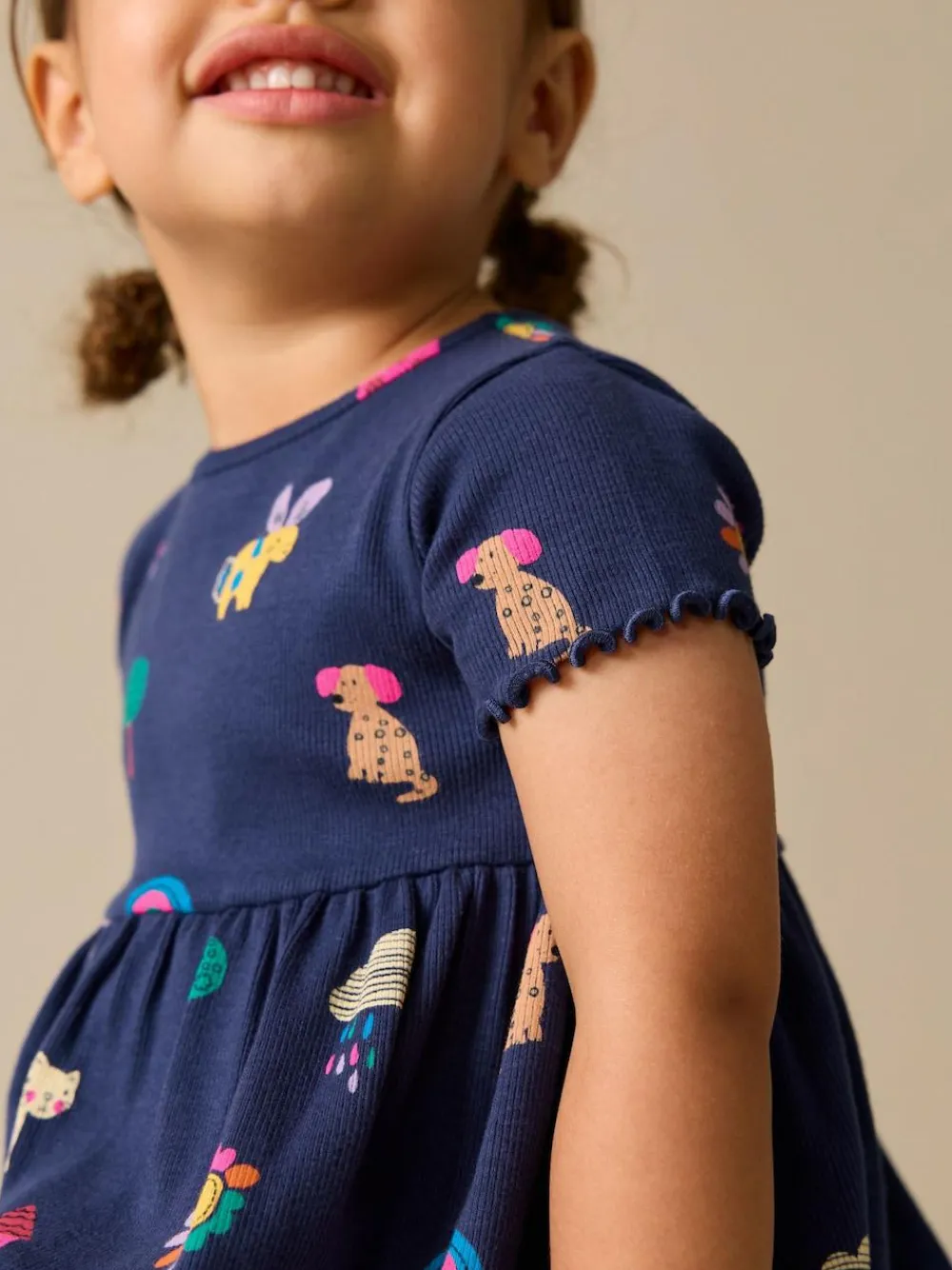 Discount Next Short Sleeve Ribbed Dress (3mths-7yrs) Navy Pets