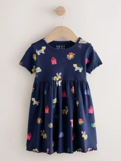 Discount Next Short Sleeve Ribbed Dress (3mths-7yrs) Navy Pets