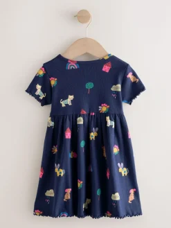 Discount Next Short Sleeve Ribbed Dress (3mths-7yrs) Navy Pets