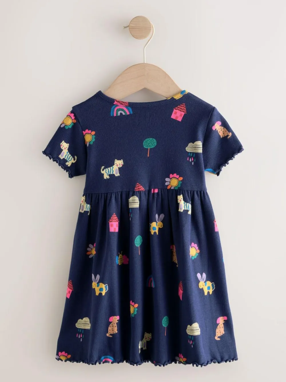 Discount Next Short Sleeve Ribbed Dress (3mths-7yrs) Navy Pets