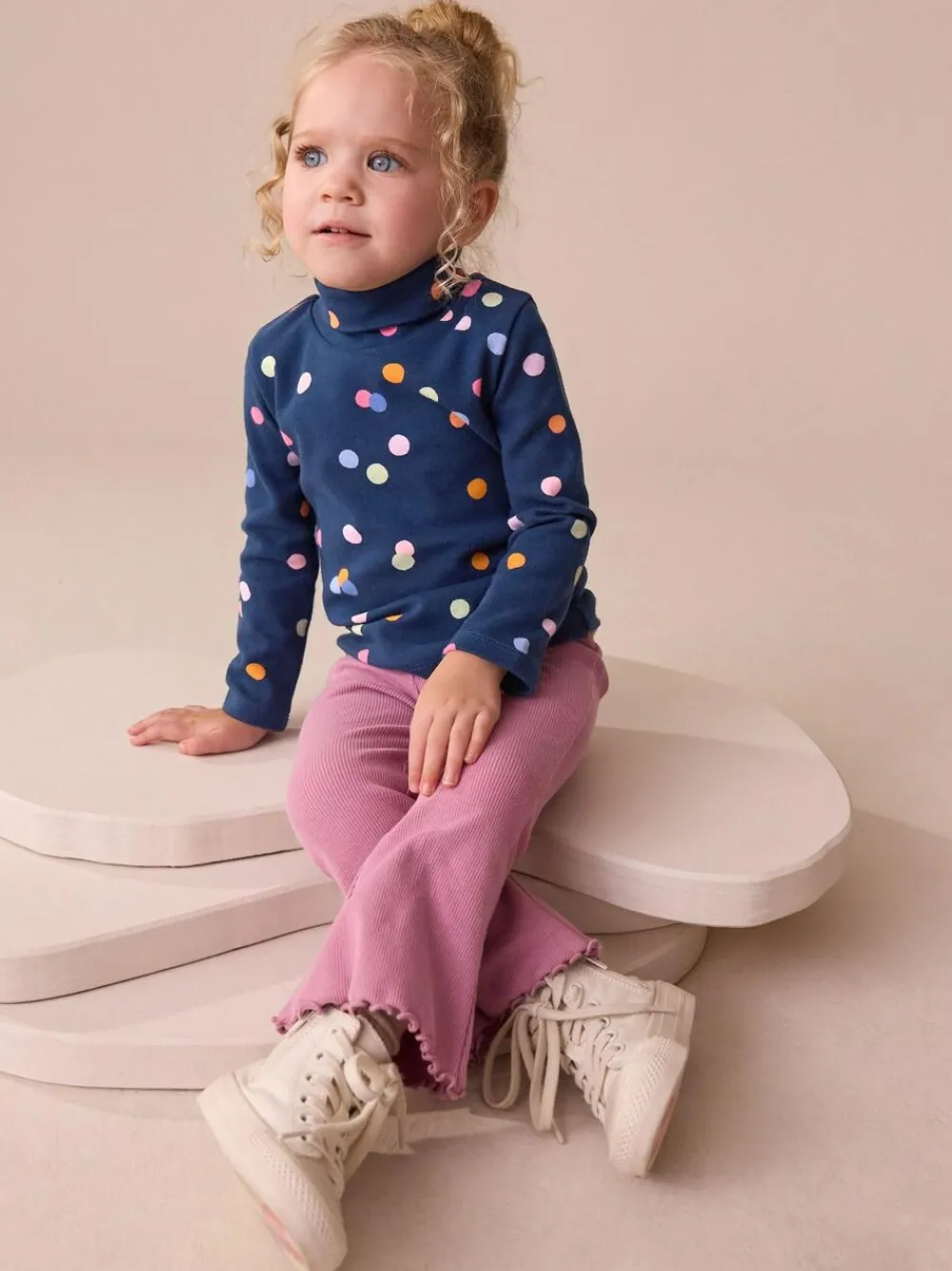 Discount Next Navy Rainbow Spot Long Sleeve Roll Neck Top (3mths-7yrs)