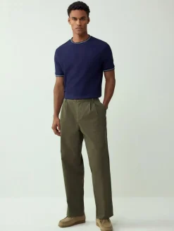 Outlet Next Regular Fit & 100% Cotton Textured Tipped T-Shirt Navy