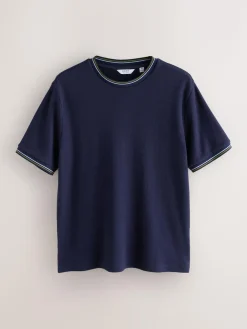 Outlet Next Regular Fit & 100% Cotton Textured Tipped T-Shirt Navy