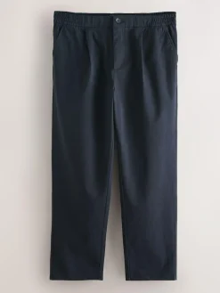 Next Regular Tapered Fit Pleated Stretch Chinos Trousers With Elasticated Waist^ Pants & Chinos
