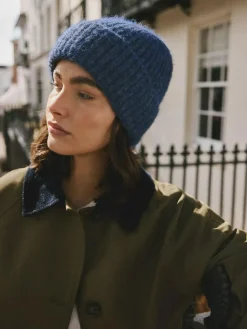 Discount Next Navy Ribbed Beanie Containing Wool Hat