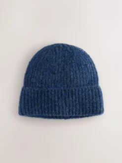 Discount Next Navy Ribbed Beanie Containing Wool Hat