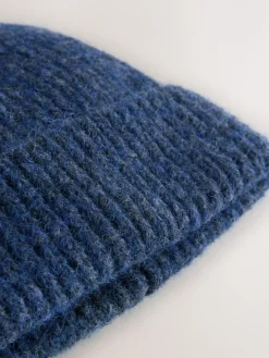 Discount Next Navy Ribbed Beanie Containing Wool Hat