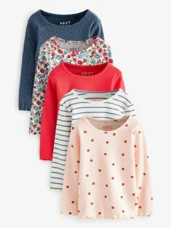 Next Ribbed Long Sleeve Tops 5 Pack (3mths-7yrs)^ Tops|T-Shirts