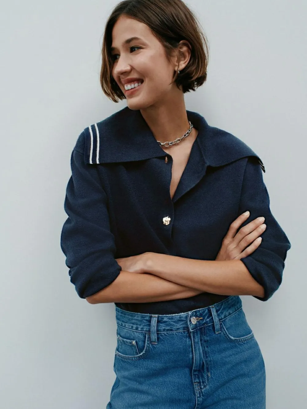 Hot Next Sailor Collar Cardigan Navy