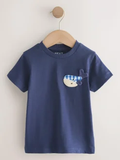 Best Next Short Sleeve Appliqué T-Shirts 3 Pack (3mths-7yrs) Navy Sea Animal