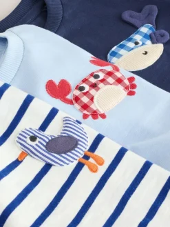 Best Next Short Sleeve Appliqué T-Shirts 3 Pack (3mths-7yrs) Navy Sea Animal