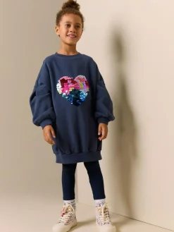Outlet Next Navy Sequin Heart Jumper Dress (3-16yrs)