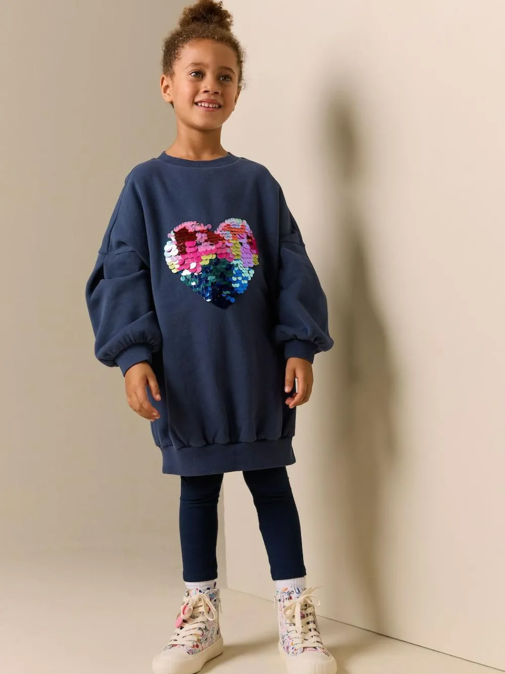 Outlet Next Navy Sequin Heart Jumper Dress (3-16yrs)