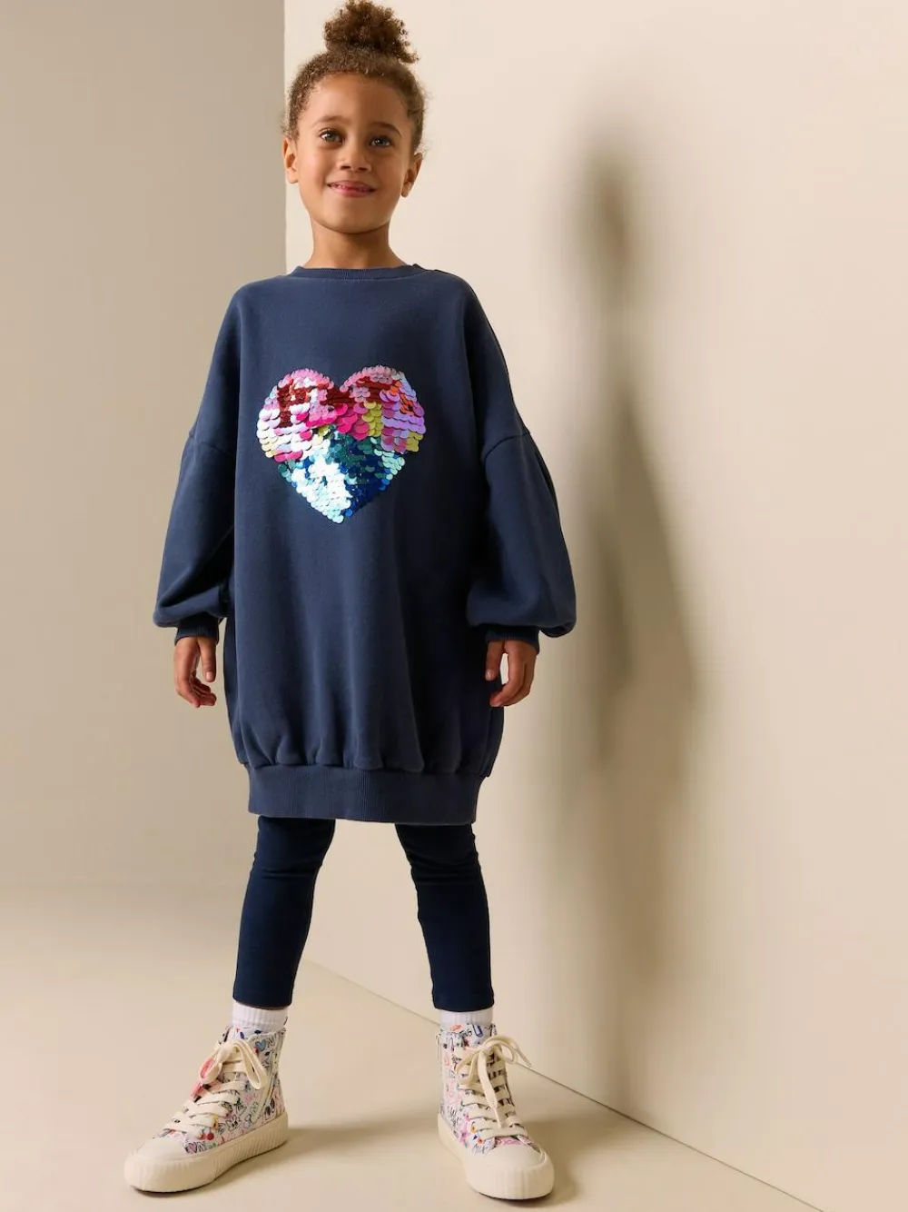 Outlet Next Navy Sequin Heart Jumper Dress (3-16yrs)