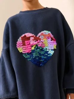 Outlet Next Navy Sequin Heart Jumper Dress (3-16yrs)