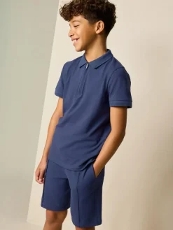 New Next Short Sleeve Polo Shirt and Shorts Set (3-16yrs) Navy