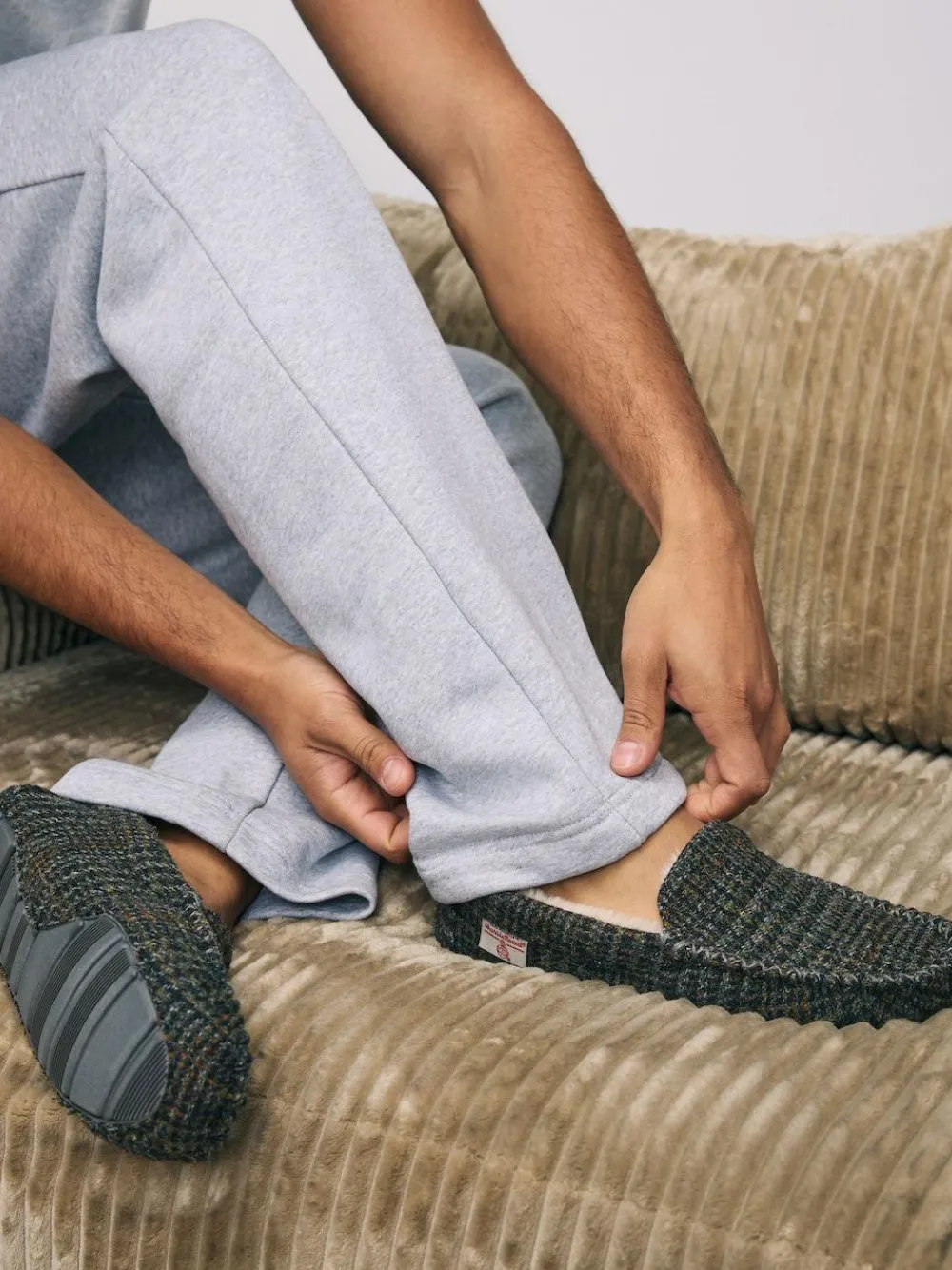 Online Next Navy Signature Harris Tweed Moccasin Slippers