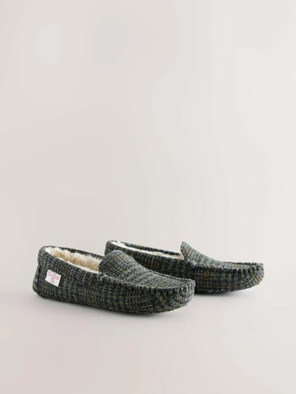 Online Next Navy Signature Harris Tweed Moccasin Slippers