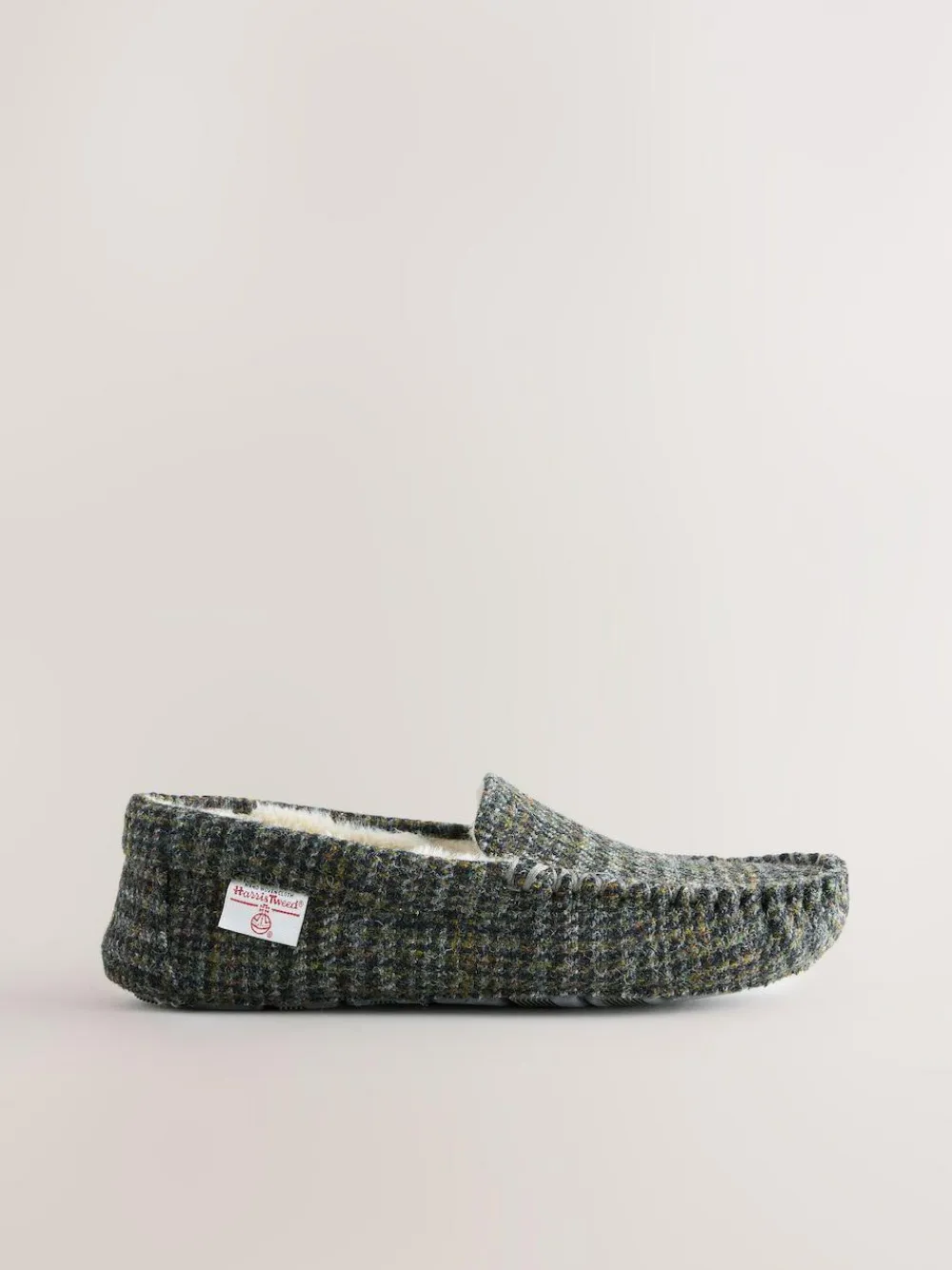 Online Next Navy Signature Harris Tweed Moccasin Slippers