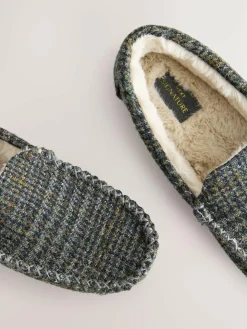 Online Next Navy Signature Harris Tweed Moccasin Slippers