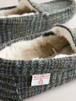 Online Next Navy Signature Harris Tweed Moccasin Slippers