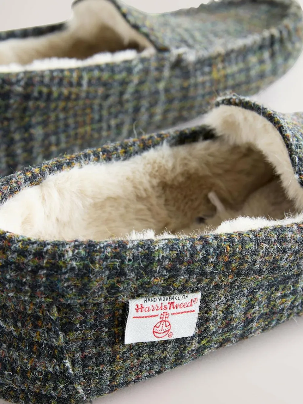 Online Next Navy Signature Harris Tweed Moccasin Slippers